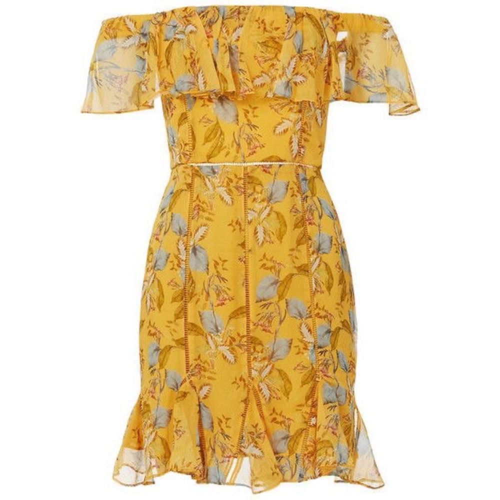 Nicholas yellow floral off the shoulder dress